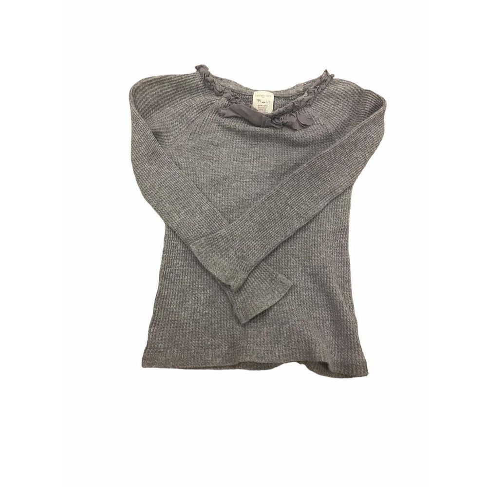 CrewCuts Grey waffle knit long sleeve top with ribbons, 4/5